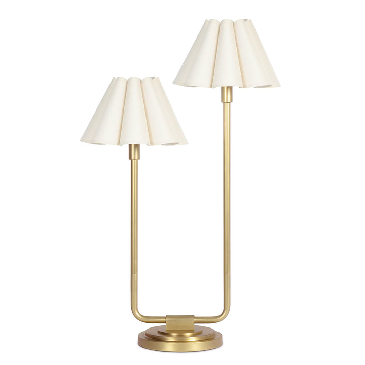 TABLE LAMP DOUBLE ARM BRASS OYSTER SCALLOPED SHADE