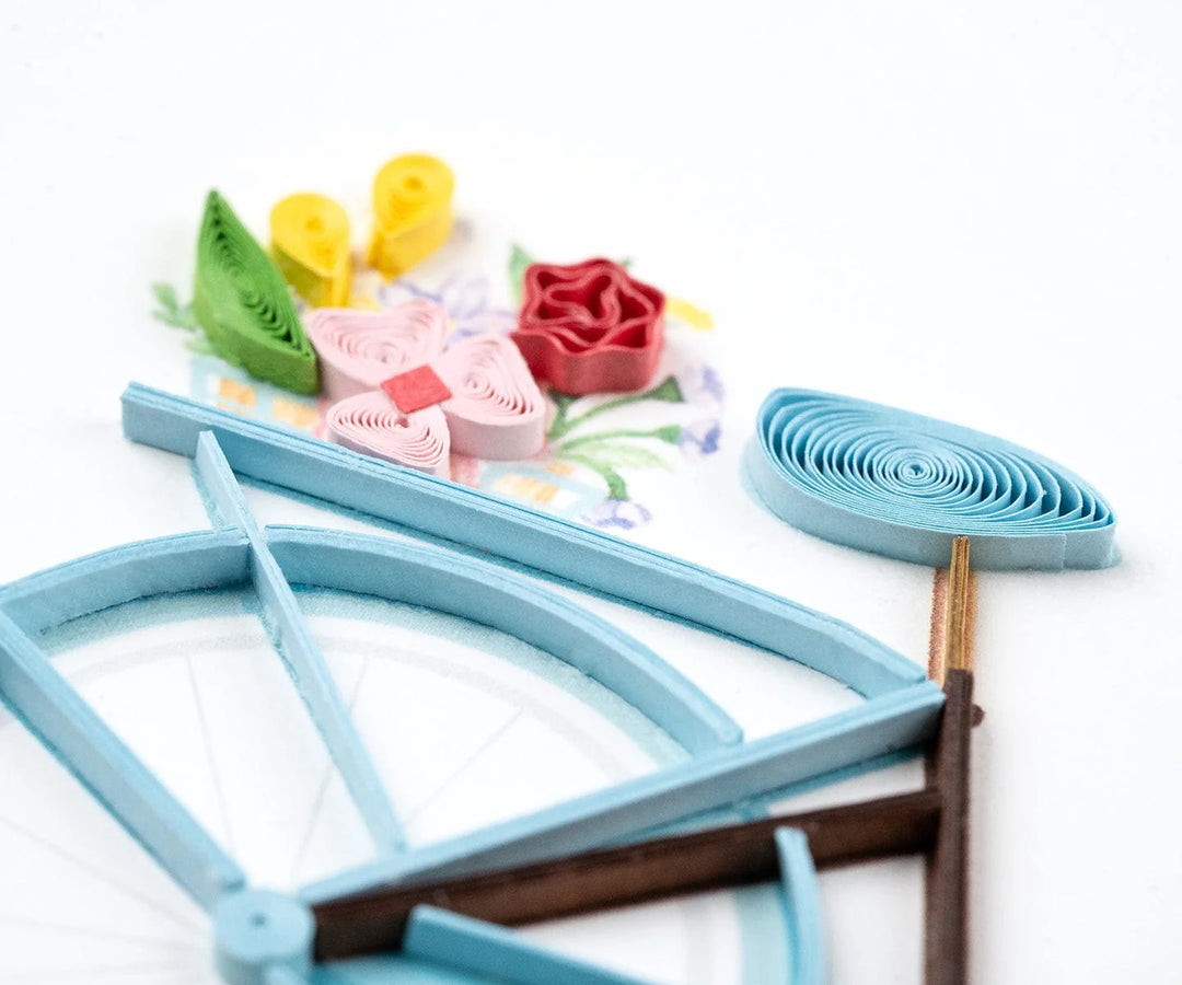GREETING CARD "QUILLED BICYCLE & FLOWER BASKET"
