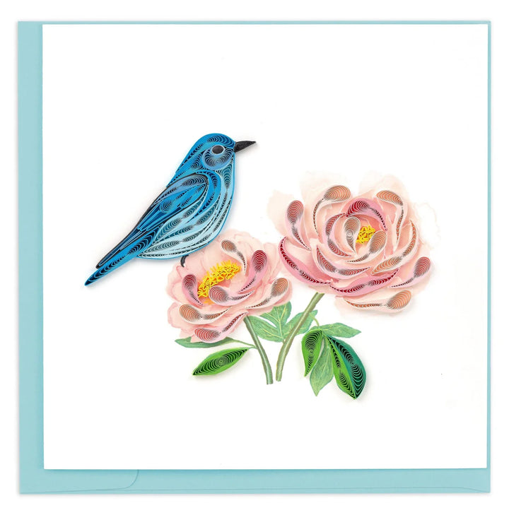GREETING CARD "BLUEBIRD & PEONIES"