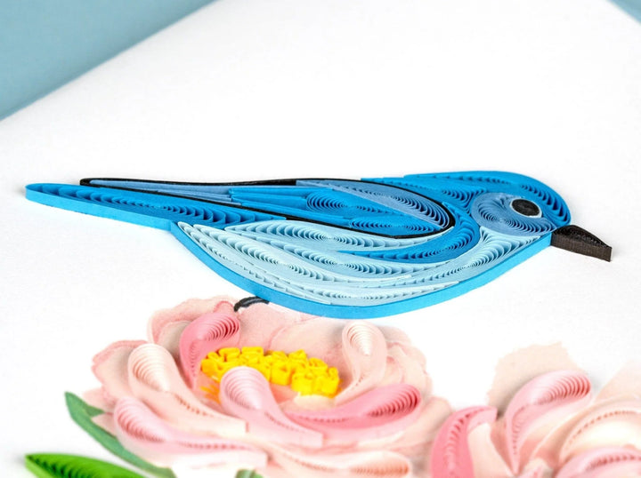 GREETING CARD "BLUEBIRD & PEONIES"