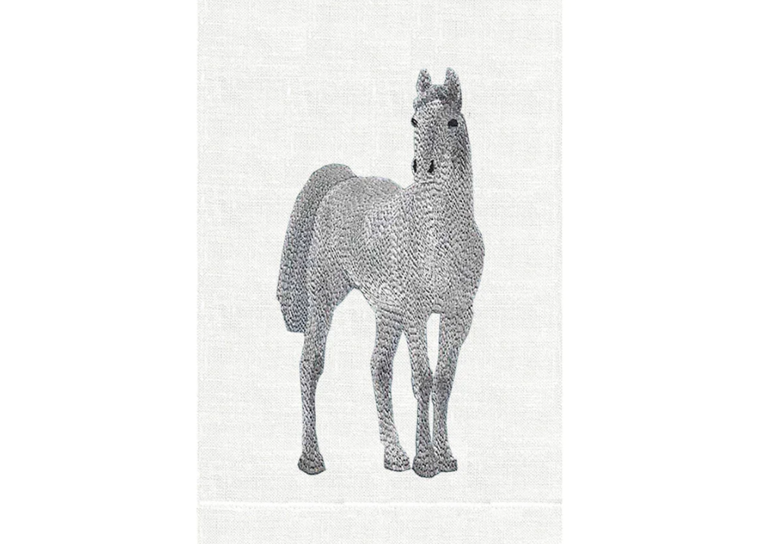 GUEST TOWEL LINEN GRAY HORSE WHITE (NRD)