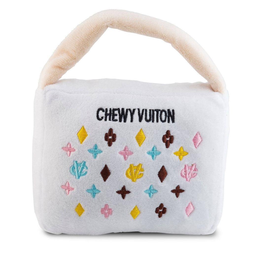 DOG TOY WHITE CHEWY VUITON PURSE