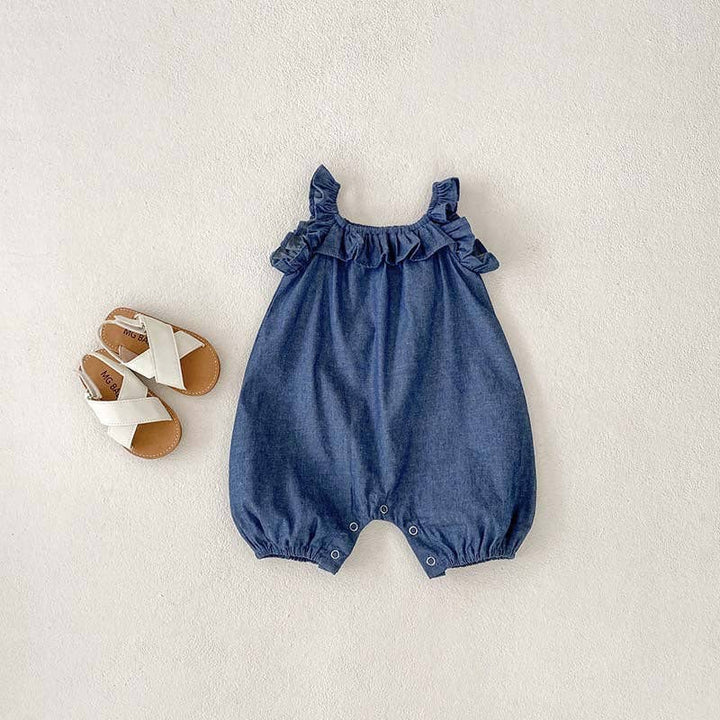 BODYSUIT DENIM SLEEVELESS RUFFLE