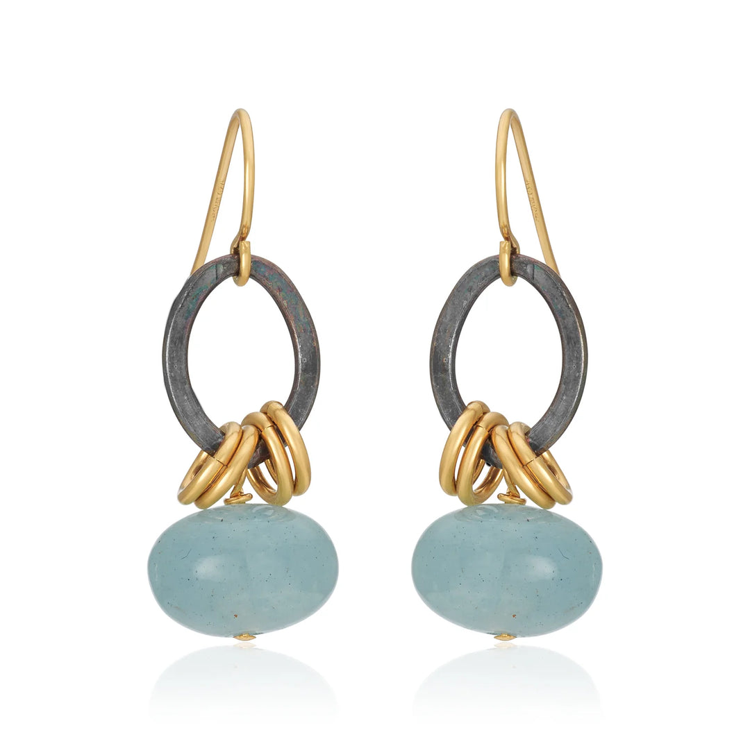 EARRING XIAN MIXED METAL AQUA DROP BLUE