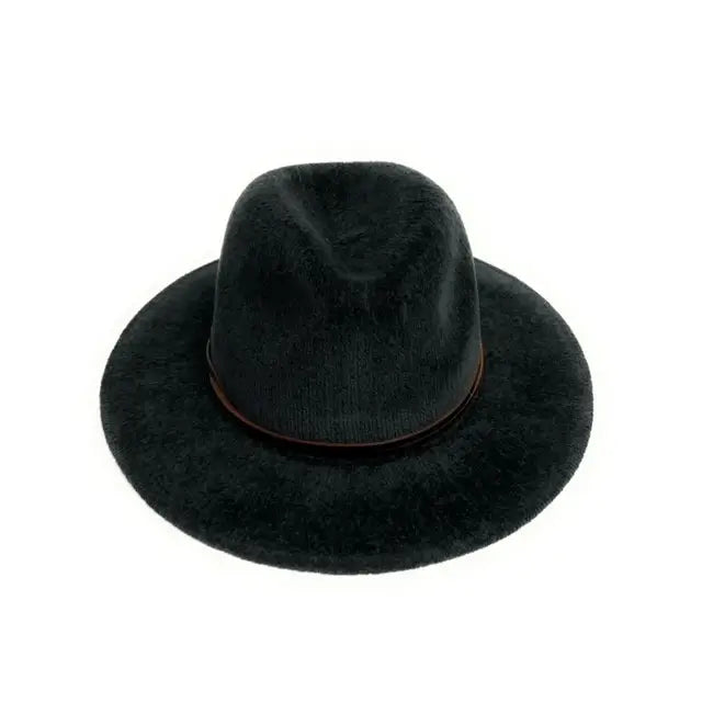 HAT FEDORA BRIM WITH FAUX LEATHER TRIM