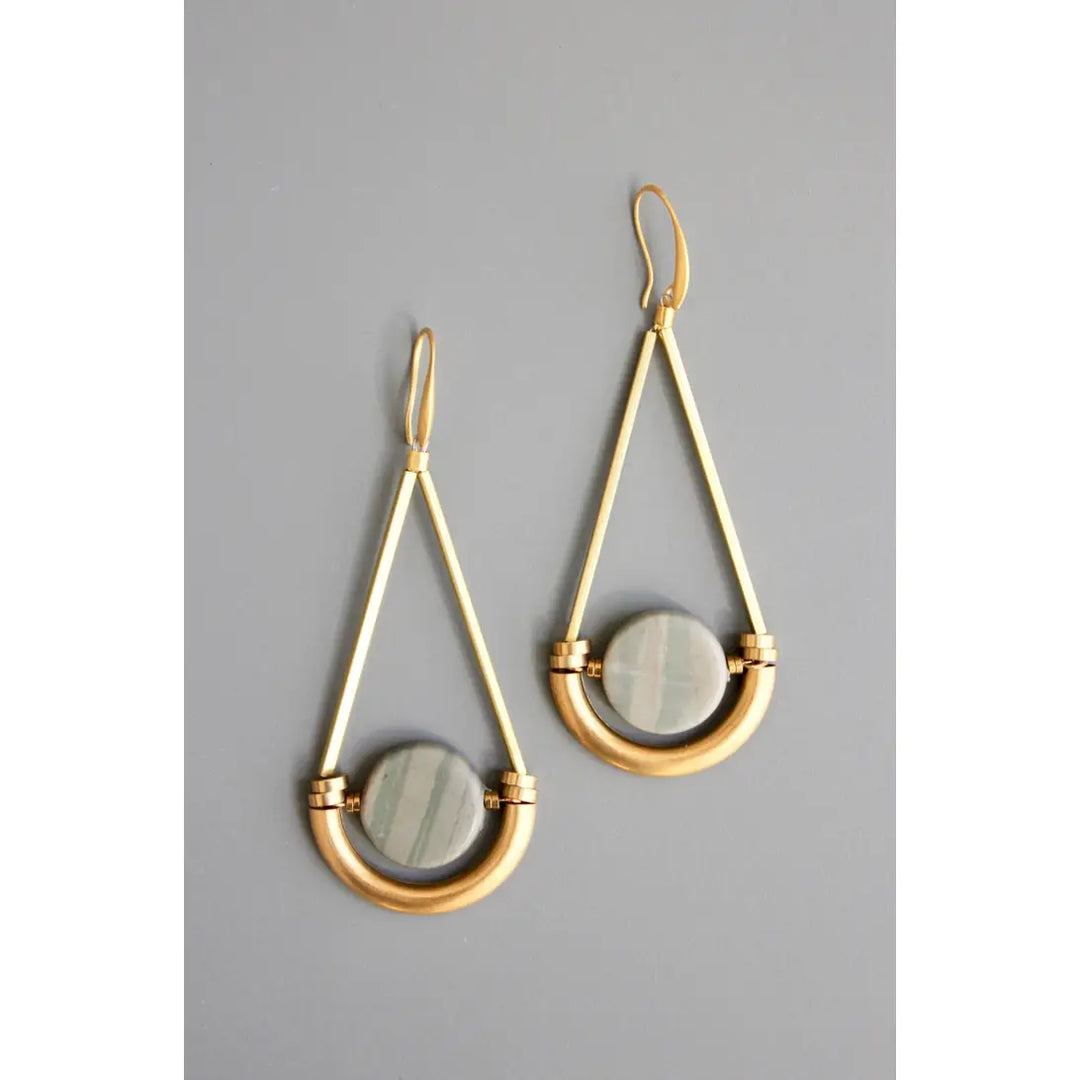 EARRINGS GEOMETRIC JASPER AND BRASS