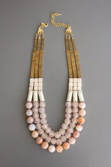 NECKLACE TRIPLE STRAND AFRICAN GLASS & HERMATITE