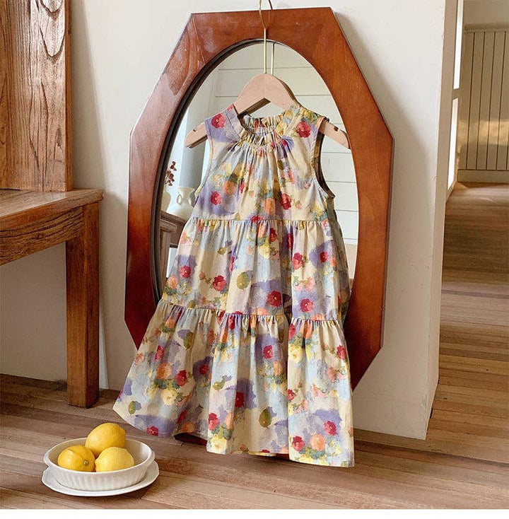 DRESS SLEEVELESS OIL-PAINTING FLOWERS