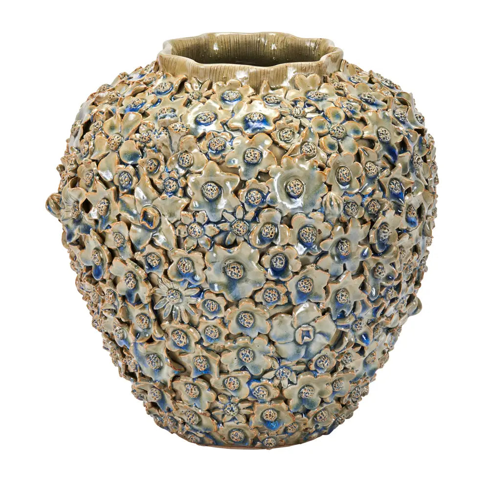 LG VASE CELADON GREEN FLORAL