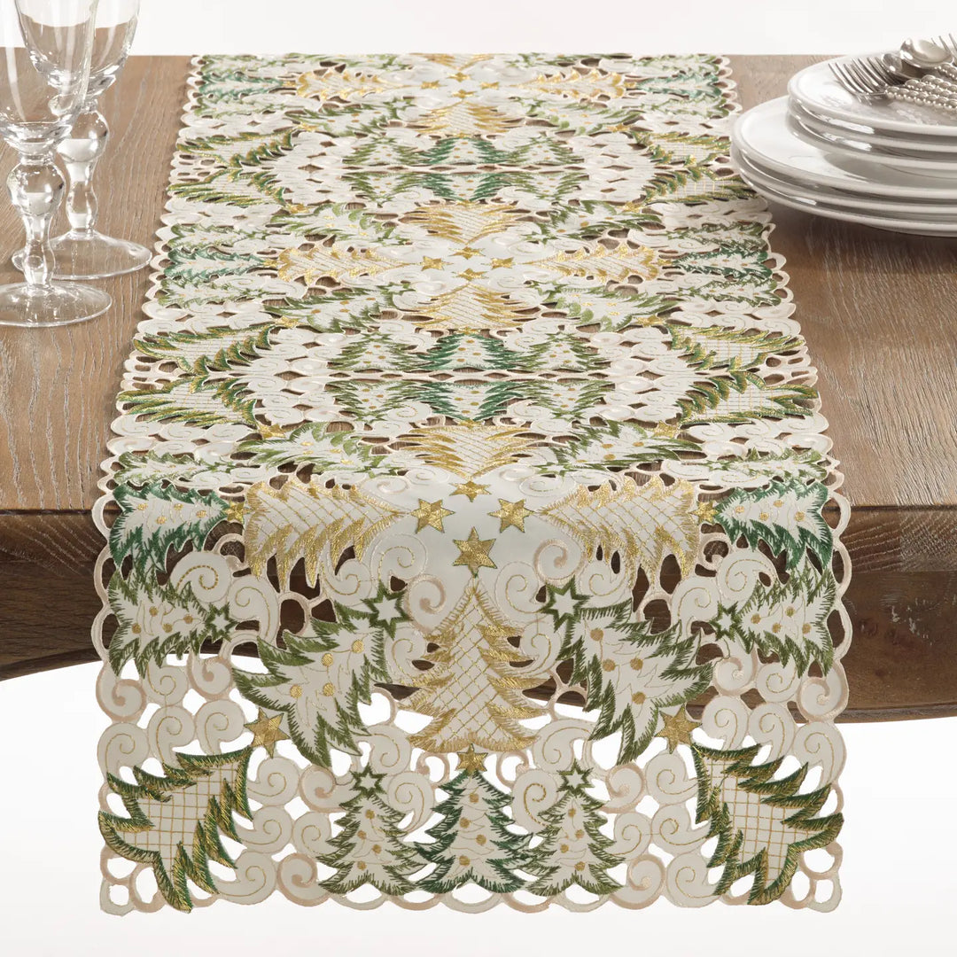 TABLE RUNNER XMAS TREE CUTWORK WHITE