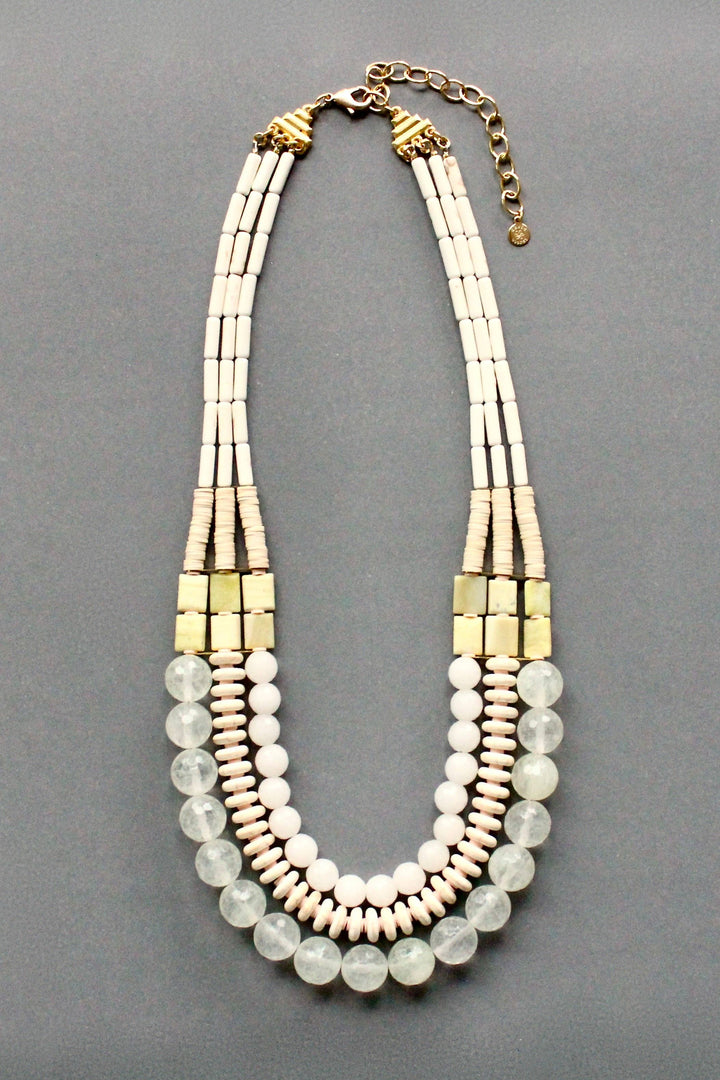 NECKLACE TRIPLE STRAND WHITE STONE