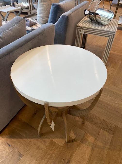 TABLE ROUND WHITE LACQUER TOP WITH OAK WOOD LEGS #58613