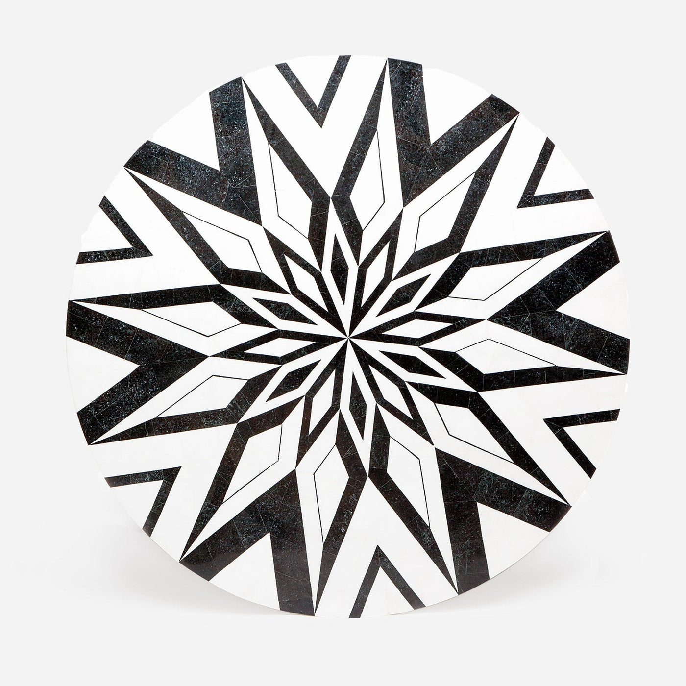 TABLE ROUND BLACK&WHITE MARBLE INLAY SILVER BASE