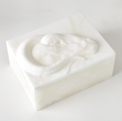 BOX CARVED ALABASTER WHITE