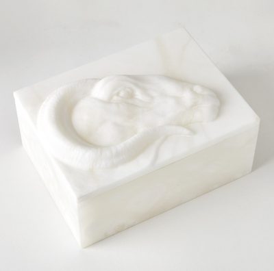 BOX CARVED ALABASTER WHITE