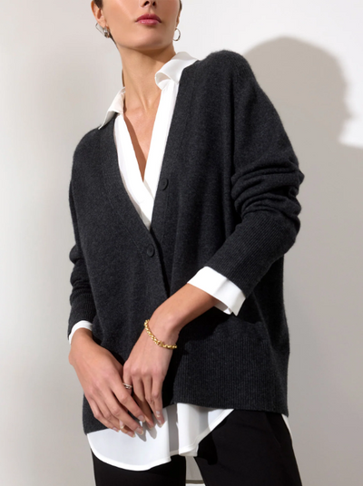 BROCHU WALKER CARDIGAN CALLIE LAYERED DARK CHARCOAL (Available in 3 Sizes)