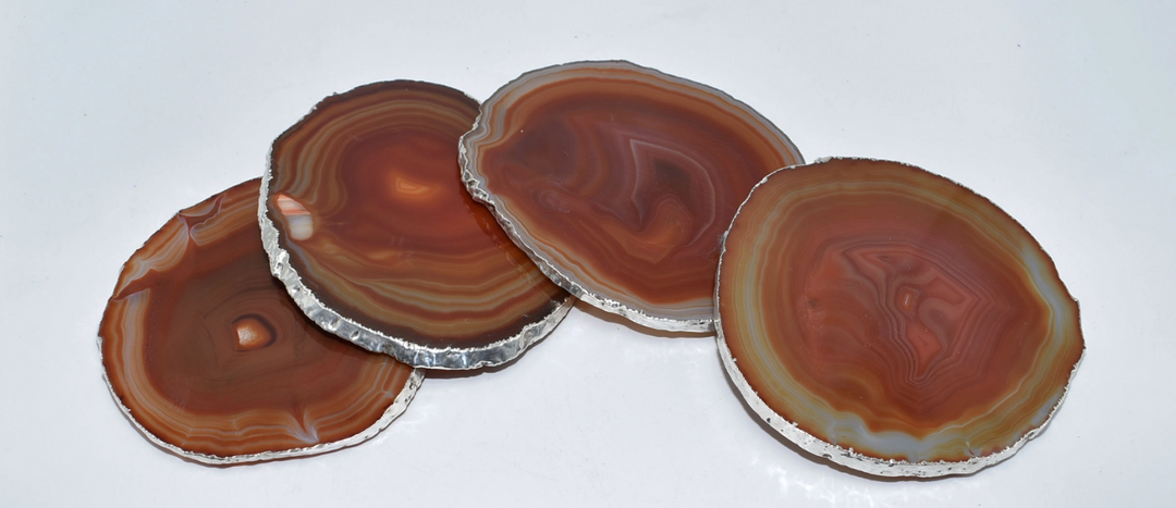 COASTERS AGATE BROWN WITH SILVER TRIM LARGE - SET OF 4  #70606