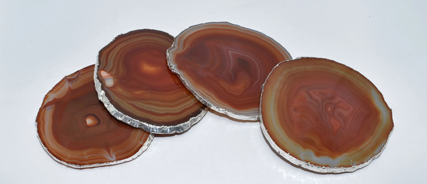 COASTERS AGATE BROWN WITH SILVER TRIM LARGE (S/4)