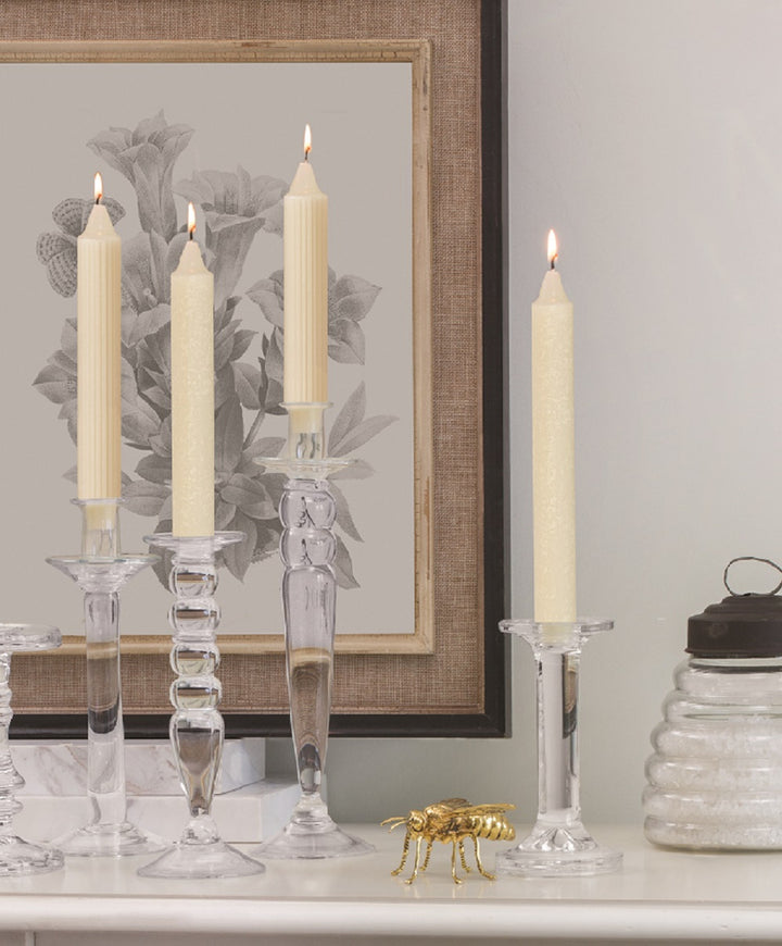 9" TAPER CANDLE RIBBED IVORY