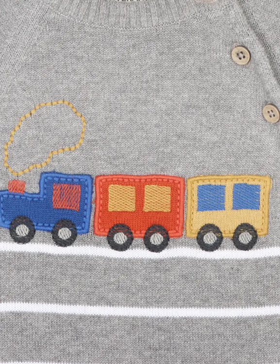 JUMPSUIT TRAIN APPLIQUE HEATHER GREY