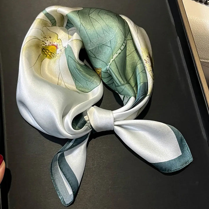 SCARF 100% SILK LARGE LILY GREEN