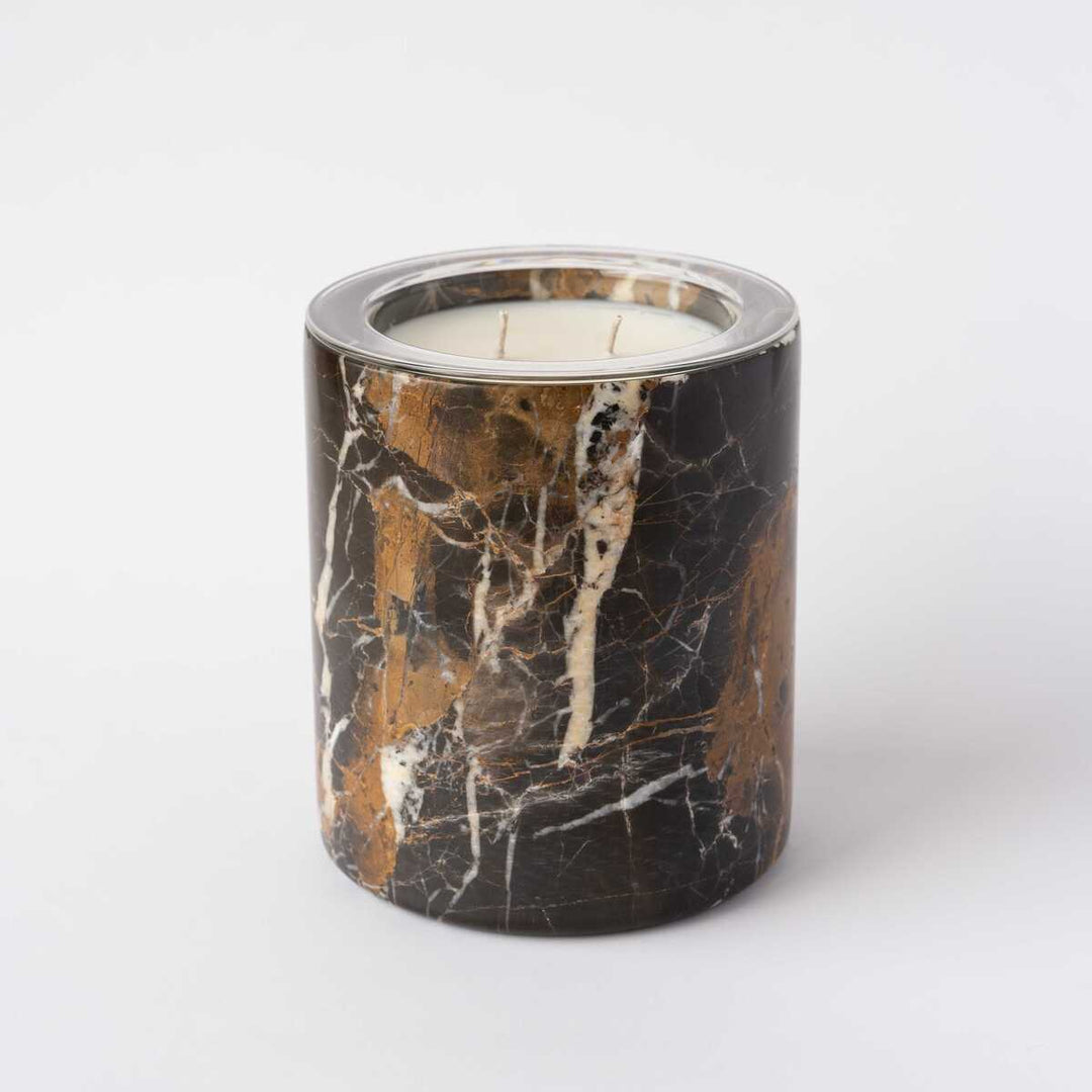 CANDLE HOLDER STONE WITH LID BLACK MARBLE #42807