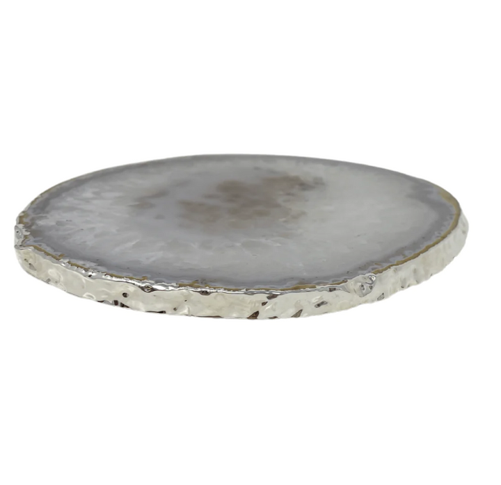 COASTERS AGATE NATURAL GRAY WITH SILVER TRIM LARGE - SET OF 4  #70608