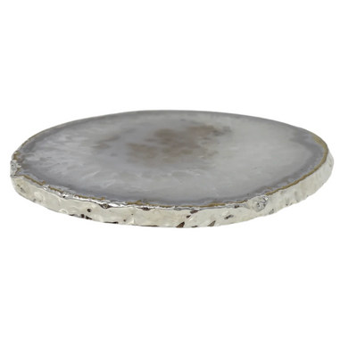 COASTERS AGATE NATURAL GRAY WITH SILVER TRIM LARGE - SET OF 4