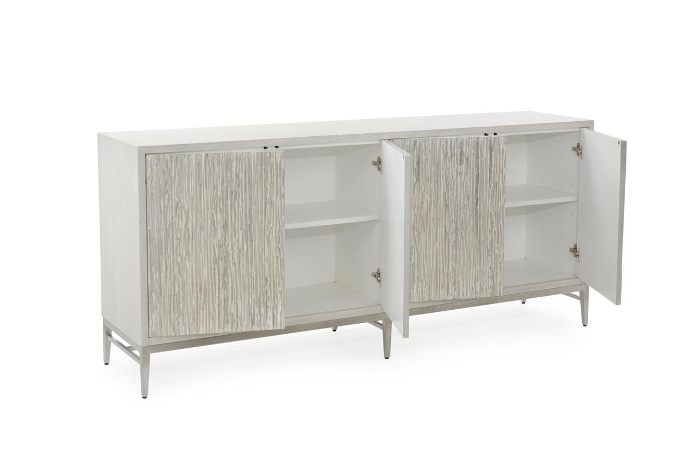 CABINET WASHED SILVER 4-DOOR CARVED #73509