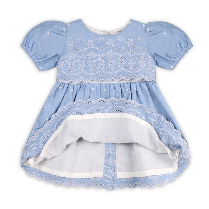 DRESS CHAMBRAY BABY DRESS+BLOOMER OCEAN BLUE