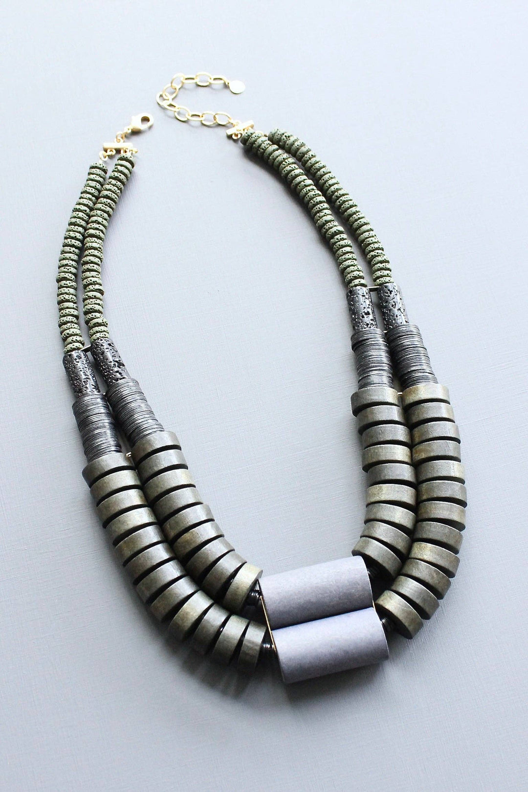 NECKLACE DOUBLE STRAND WOOD AND LAVA BEAD