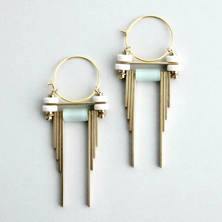 EARRINGS HOOP WHITE & MINT GREEN