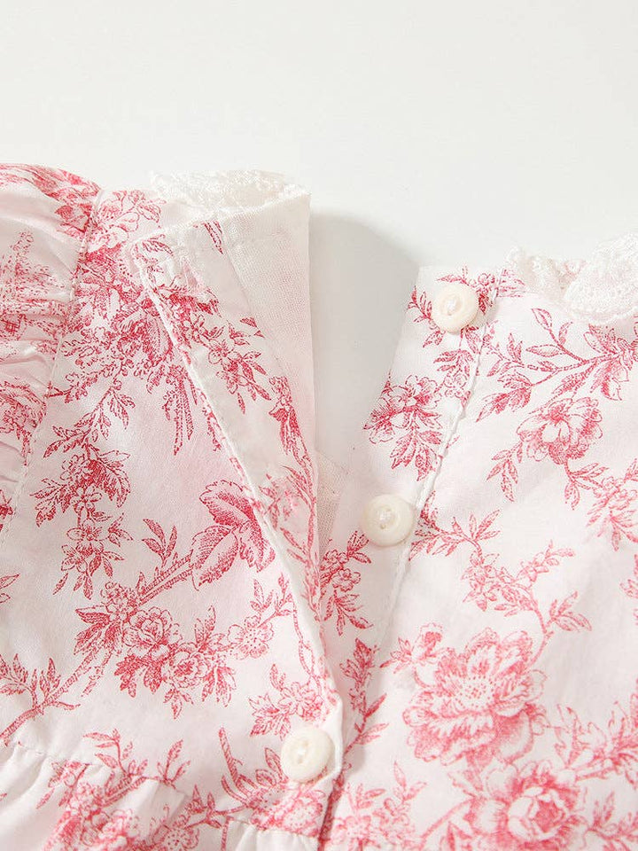 BODYSUIT FLOWER PATTERN LACE-TRIM COLLAR