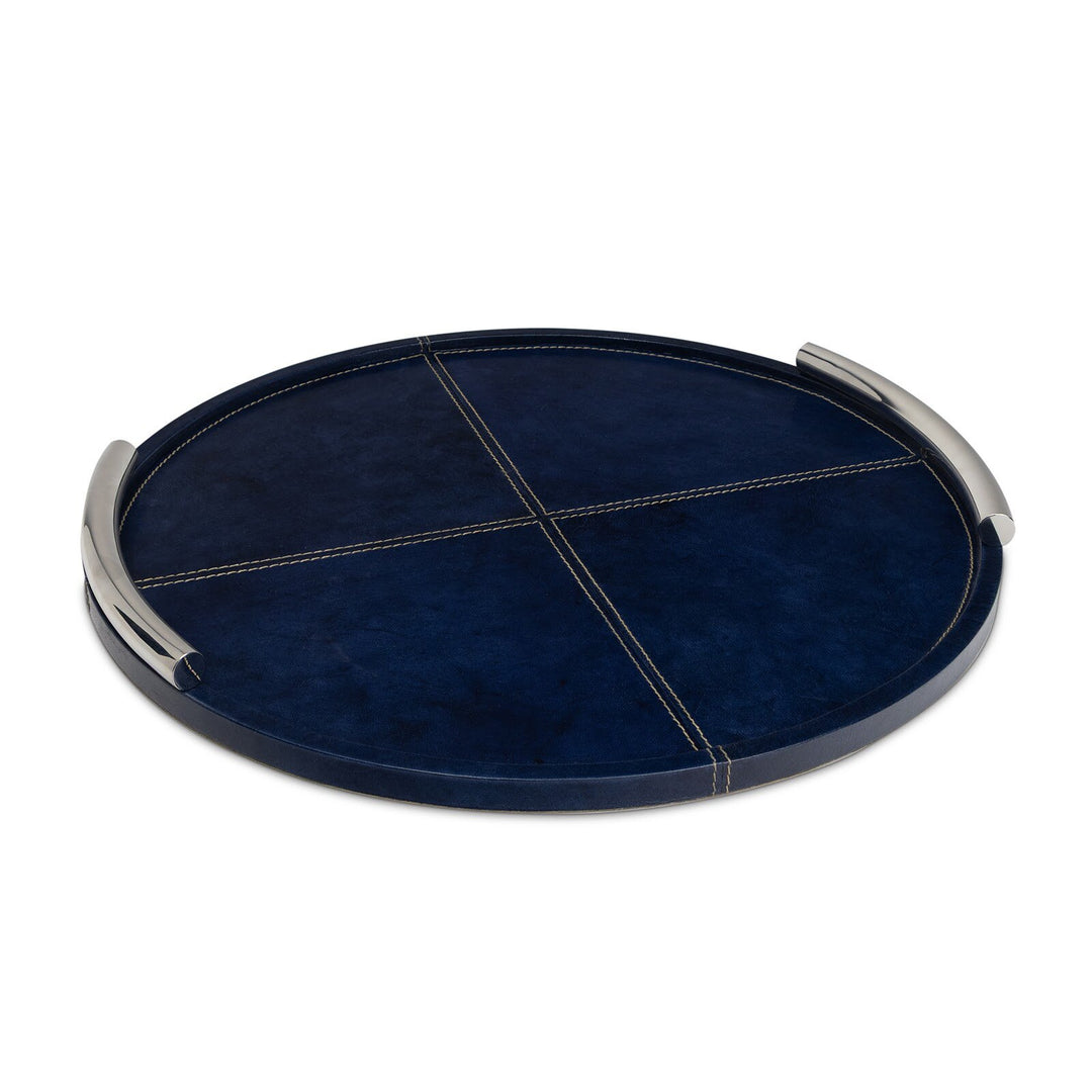 TRAY ROUND LEATHER METAL HANDLES