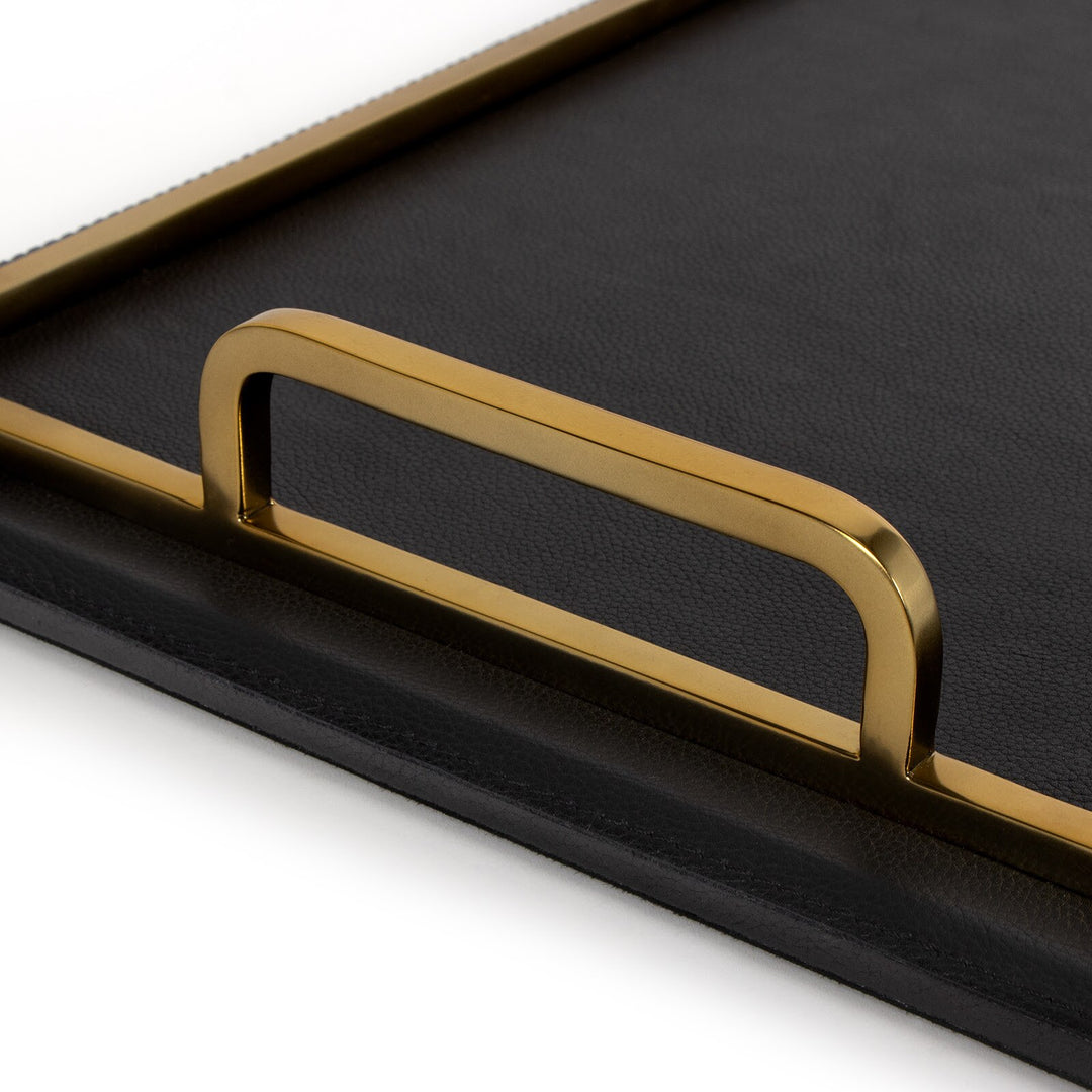 TRAY LEATHER RECTANGLE NATURAL BRASS LARGE