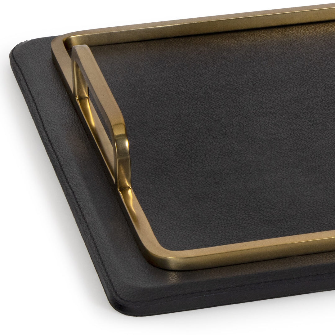 TRAY LEATHER RECTANGLE NATURAL BRASS LARGE