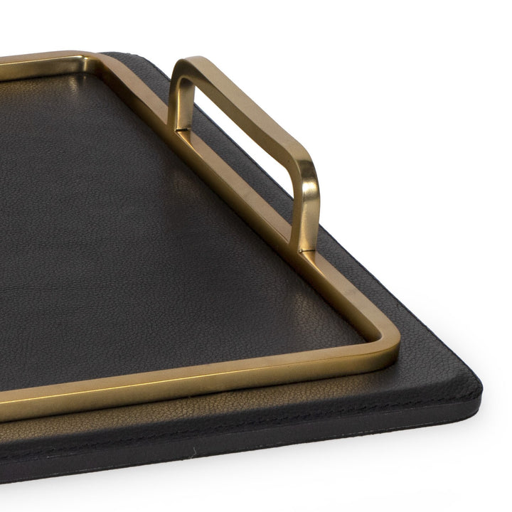 TRAY LEATHER RECTANGLE NATURAL BRASS LARGE