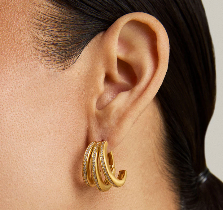 EARRING DAUPHINE PAVE HOOP WHITE TOPAZ GOLD #78541