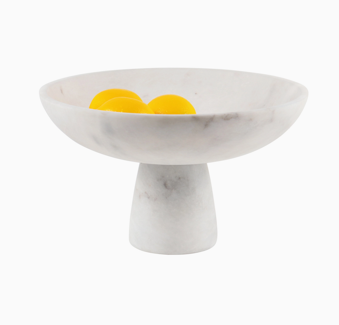 BOWL FOOTED HORN WHITE MARBLE 12"