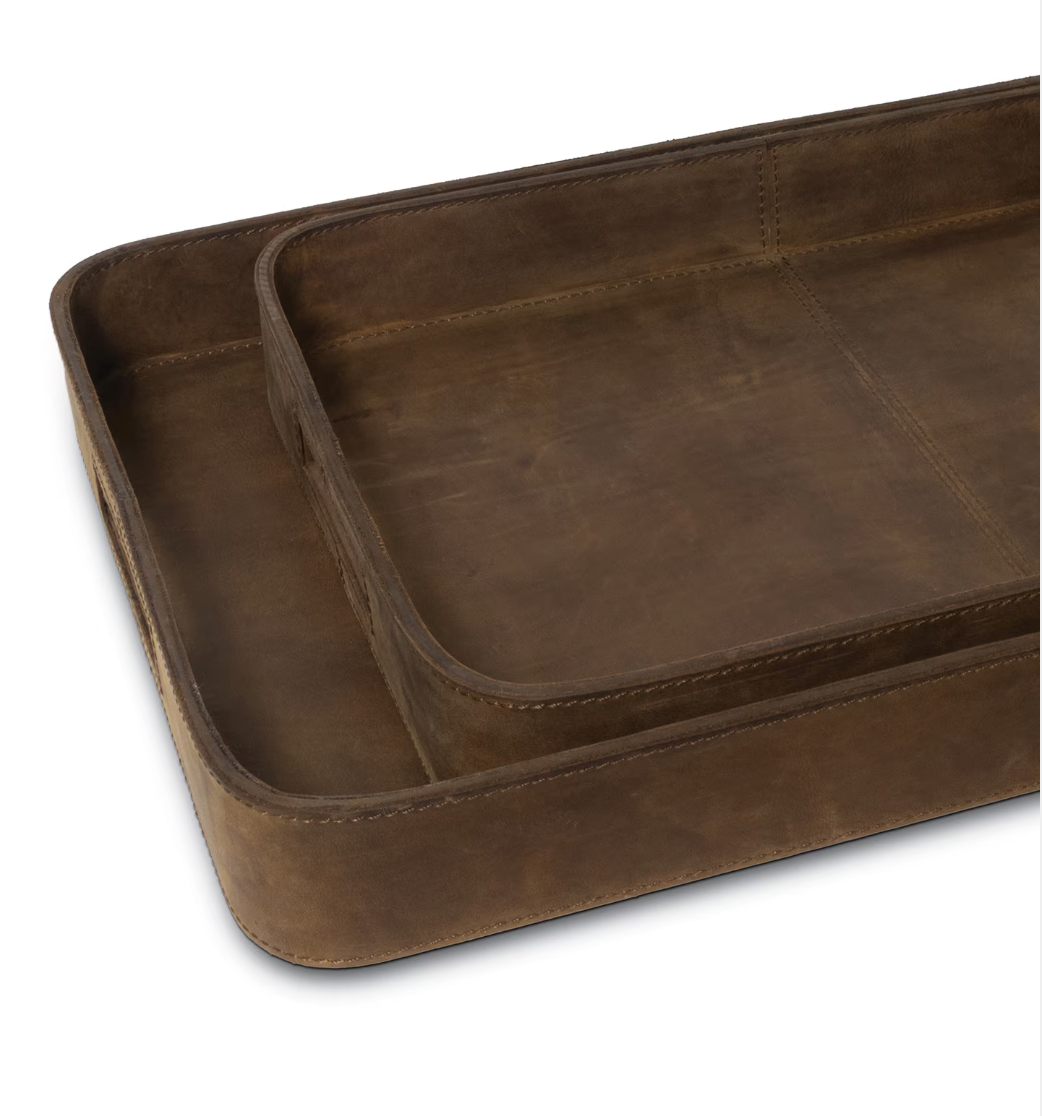 TRAY RECTANGLE LEATHER BROWN