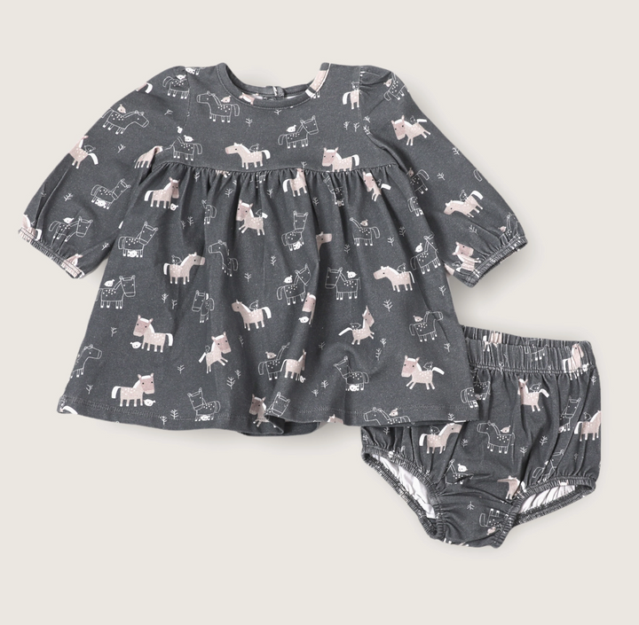 S/2 DRESS+BLOOMER HORSE&BIRD