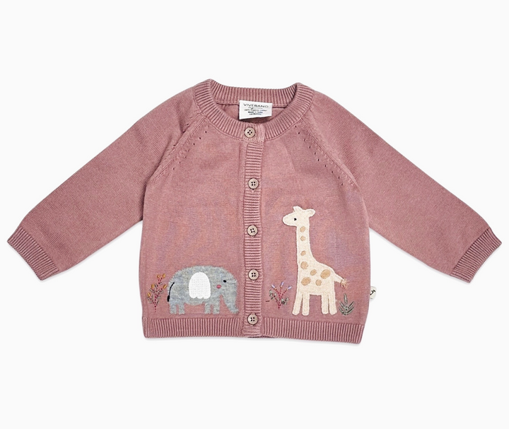 CARDIGAN ELEPHANT GIRAFFE VINTAGE ROSE
