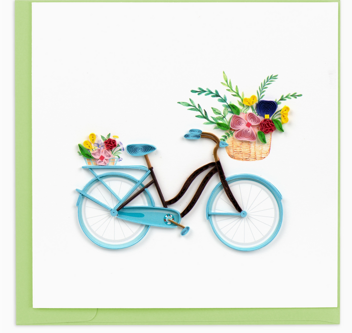 GREETING CARD "QUILLED BICYCLE & FLOWER BASKET"