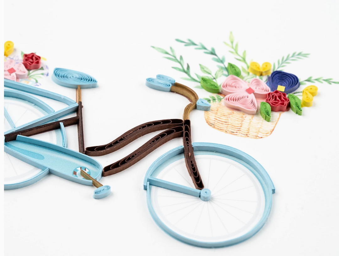 GREETING CARD "QUILLED BICYCLE & FLOWER BASKET"