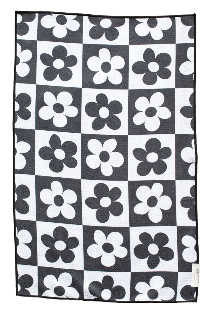 HAND TOWEL FLOWER BLACK WHITE