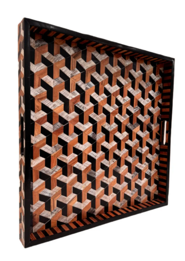 TRAY 3-D BLOCKS BRICK & BLACK 24X24