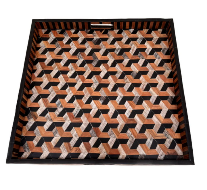 TRAY 3-D BLOCKS BRICK & BLACK 24X24