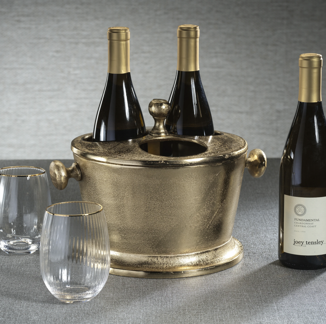 WINE HOLDER 3-BOTTLE RAW ALUMINUM GOLD