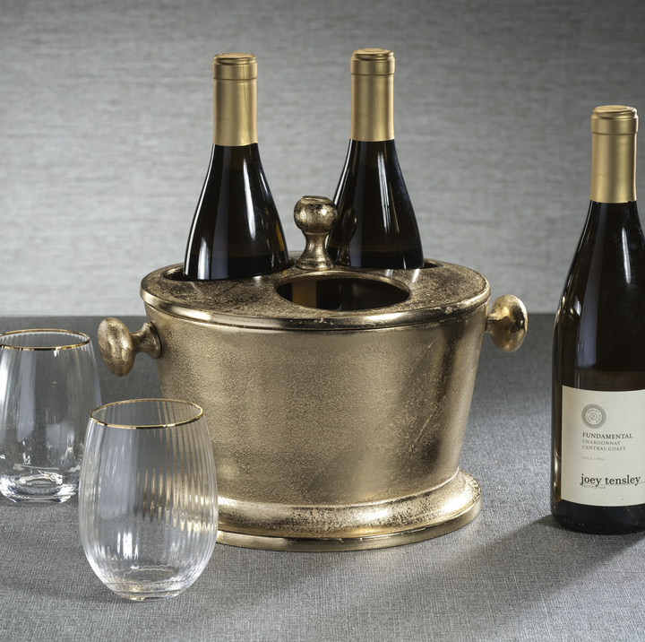 WINE HOLDER 3-BOTTLE RAW ALUMINUM GOLD