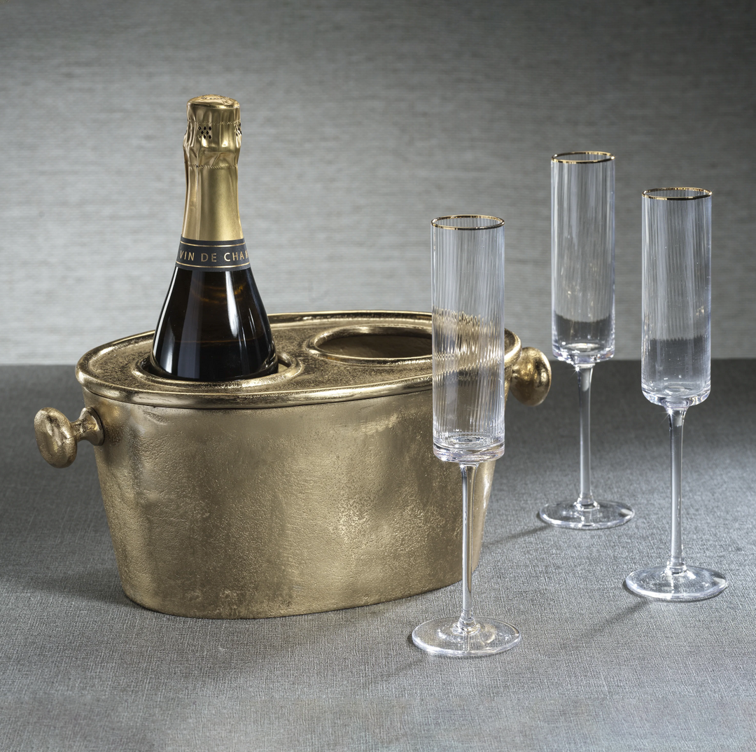 WINE HOLDER 2-BOTTLE RAW ALUMINUM GOLD